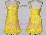 Short Applique Pleated Beading Satin Cocktail Dresses ZF108